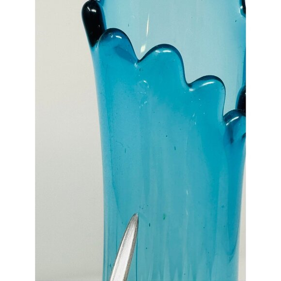 L.E. SMITH NESTING TRIANGLE 14.5" Swung Vase #1153 PEACOCK BLUE Fayette Glass - Picture 11 of 11